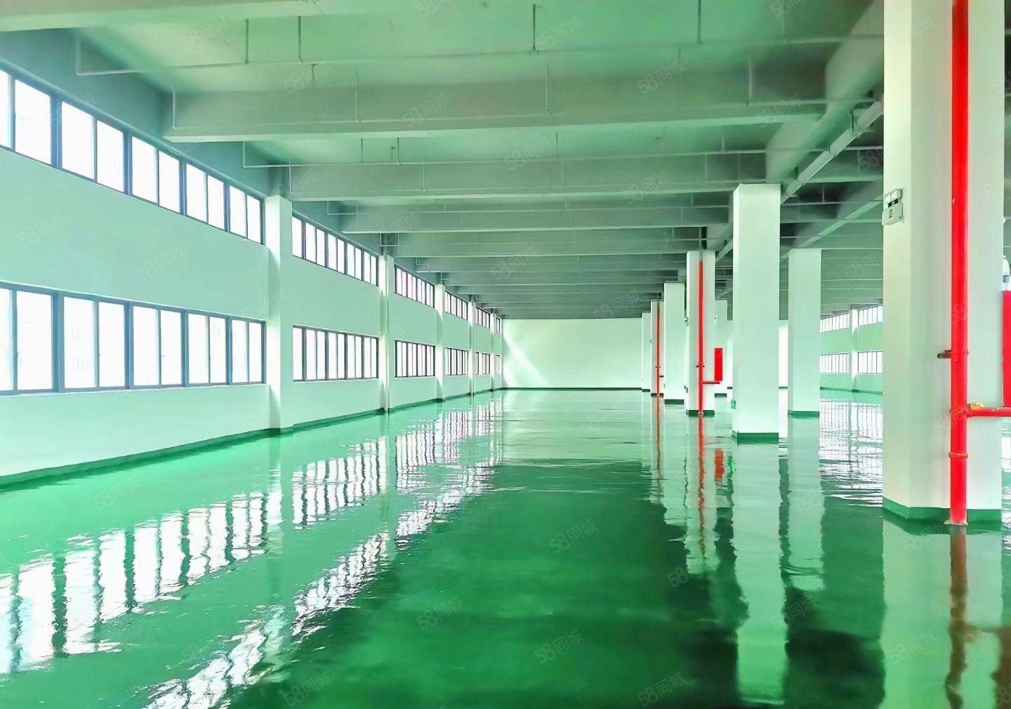 塘厦林村楼上整层2100平全新地坪漆装修厂房出租，大园区内配