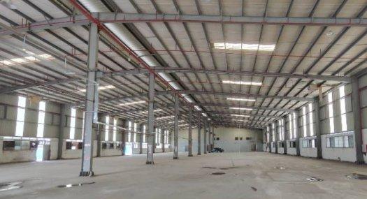 东莞市东城街道温塘工业区5300平方单一层独门独院钢结构厂房出租，高度10米，消防喷淋，可做生产加工，仓储物流